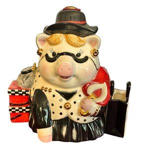 MUD PIE FASHION FUND BLACK/RED/WHITE CERAMIC PIGGY BANK